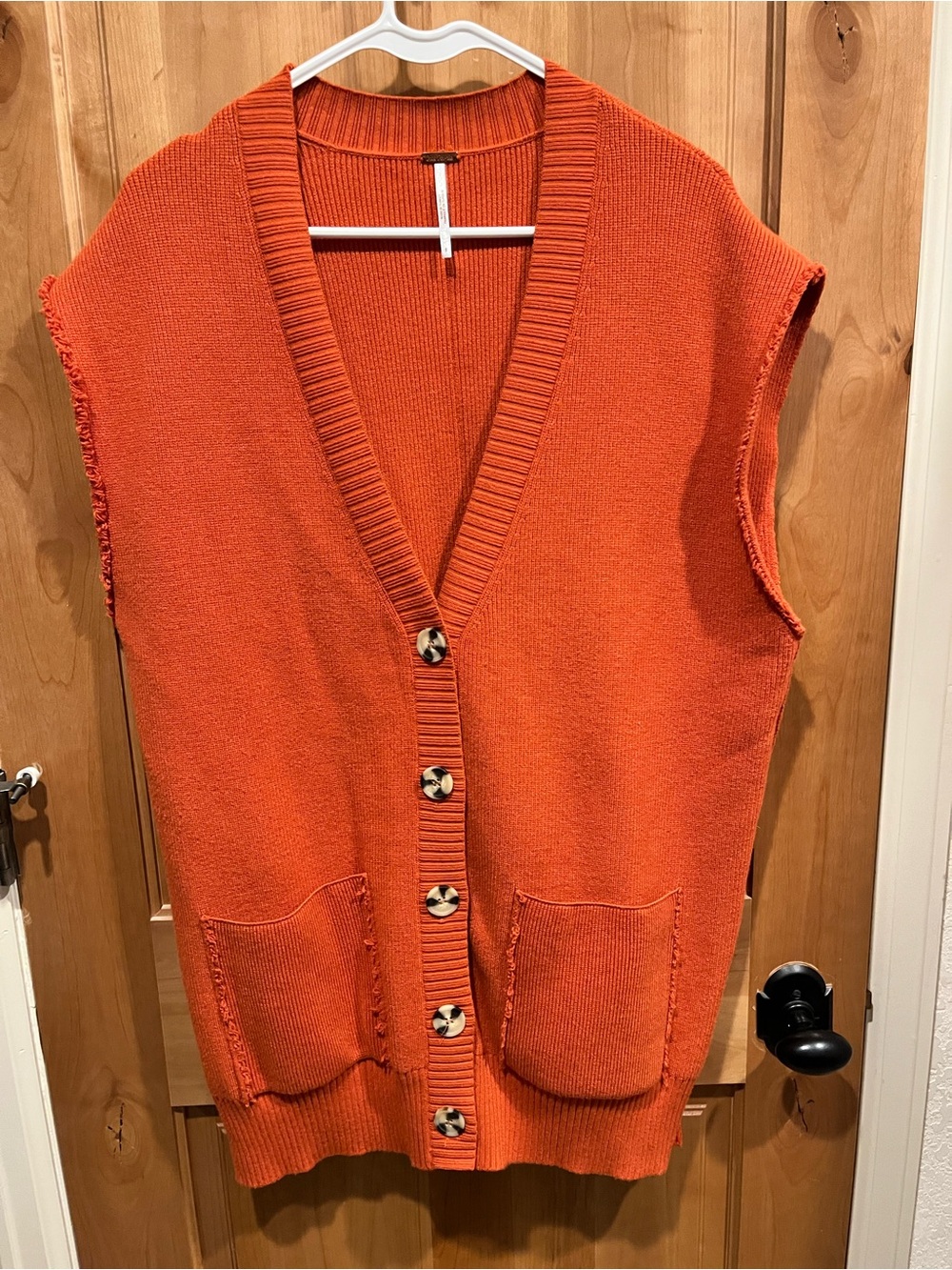 Free People Bright Orange Button-Front Sweater Vest